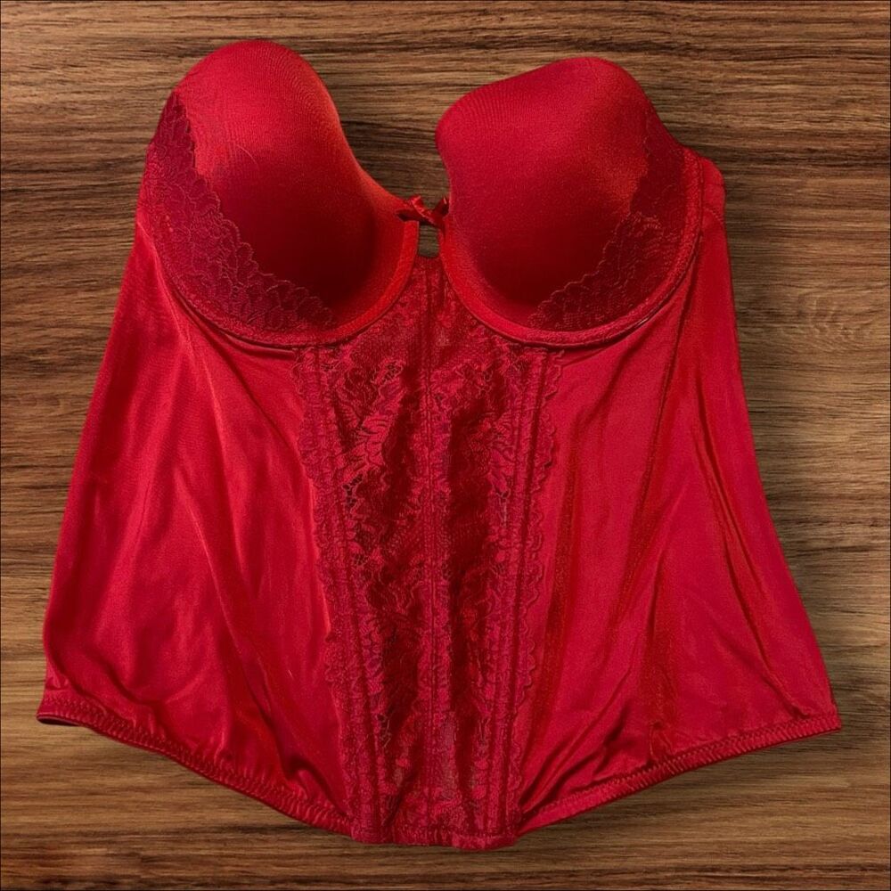 Maidenform Red Lace Satin Corset Bustier Bra 36B